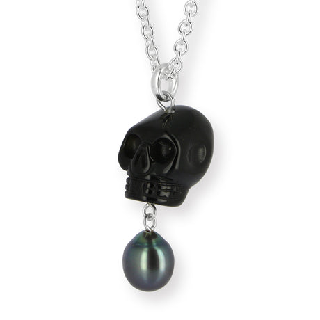 Skull Anhänger aus Onyx mit Silberöse und Tahitiperle Limited Edition