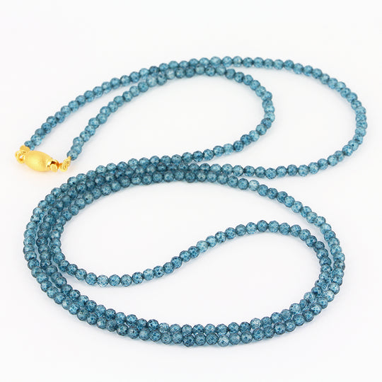 Facettierte London Blue Topas Kette mit Tonnenschloss in der Länge 80 cm