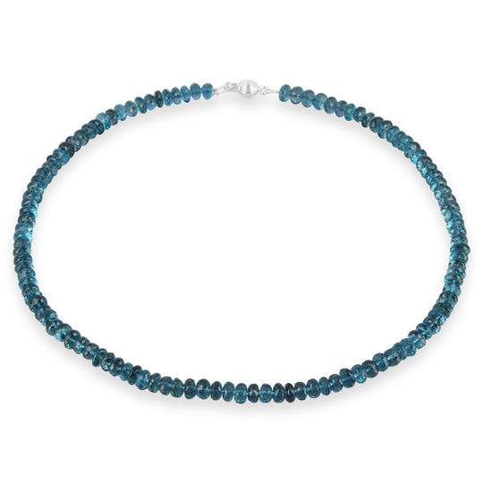 Facettierte London Blue Topas Kette mit Kugeltonnenschloss in der Länge 45 cm