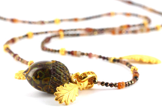 Waldperlchen Waleah Eichel aus Ocean Jaspis inklusive Klappöse mit Citrinpavée und Kette in der Länge 80 cm-EINZELSTÜCK