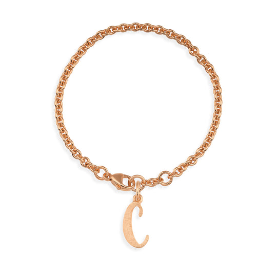 Ankerketten Armband mit Buchstabe C in eismatt mit Karabiner in der Länge 20 cm