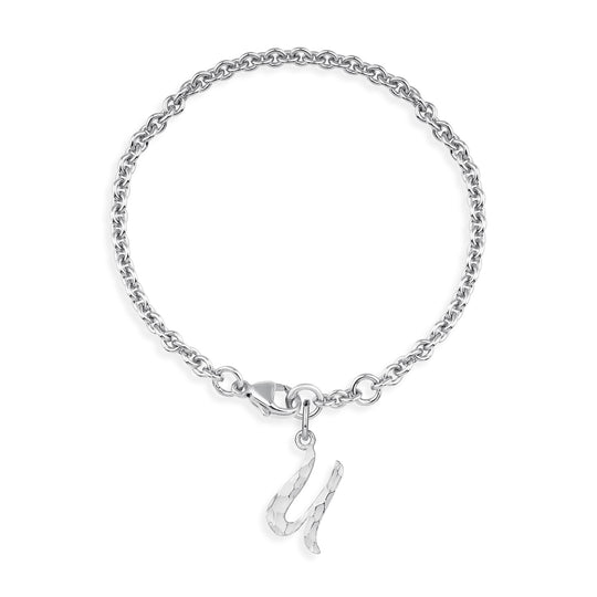 ABC Ankerketten Armband Buchstabe U mit Schnitzstruktur und Karabiner in der Länge 20 cm