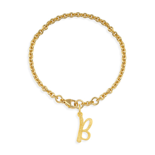 Ankerketten Armband mit Buchstabe B in eismatt mit Karabiner in der Länge 20 cm