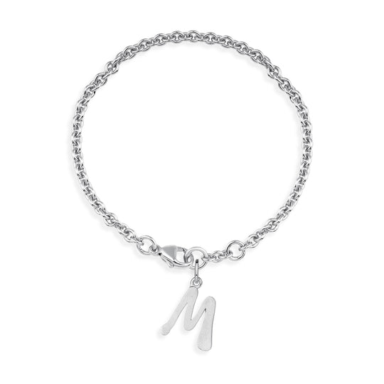 Ankerketten Armband mit Buchstabe M mit Karabiner in der Länge 20 cm
