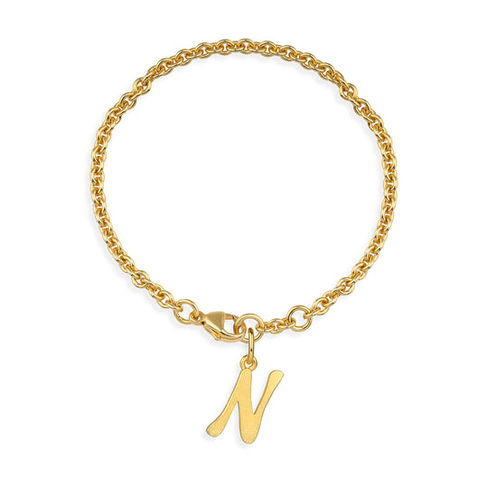 Ankerketten Armband mit Buchstabe N in eismatt mit Karabinerin der Länge 20 cm