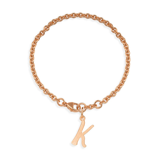 Ankerketten Armband mit Buchstabe K in eismatt mit Karabiner in der Länge 20 cm