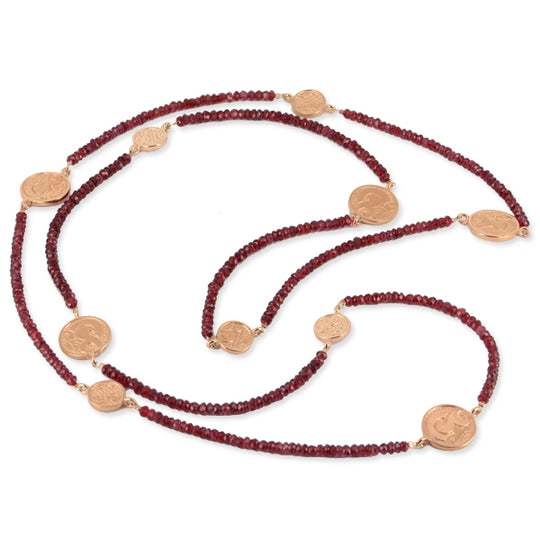 Long Granat Kette mit Münzen in der Länge 120 cm