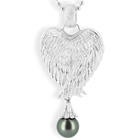 Angel by heart großer Flügel Anhänger mit Bergkristallpavée und Tahitiperle