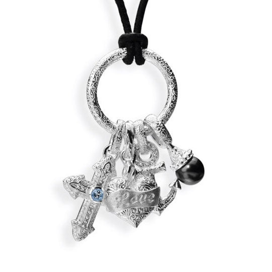 Faith Love und Charity großer Anhänger mit Topas und Tahitiperle inklusive Lederband