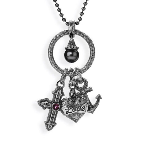 Faith Love & Charity großer Anhänger mit Rhodolith und Tahitiperle inklusive Lederband