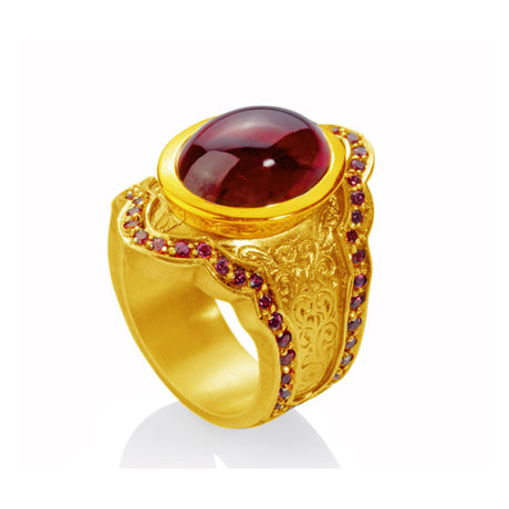 Little Secret großer Ring mit Granat Cabochon und Rhodolithpavée
