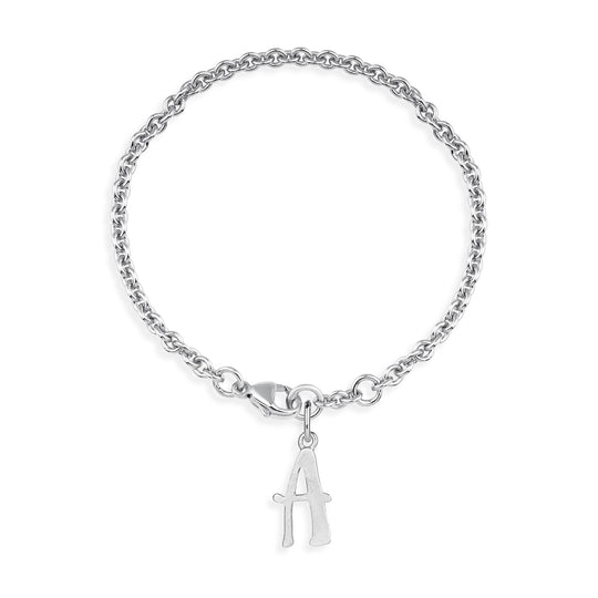 Ankerketten Armband mit Buchstabe A in eismatt mit Karabiner in der Länge 20 cm