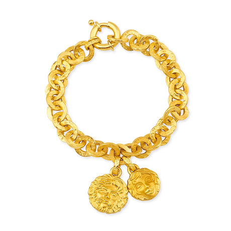 Zeus und Aphrodite Hammerschlag Armband mit kleinen Aphrodite und Zeus Einhängern und Schmuck-Federring in der Länge 21 cm