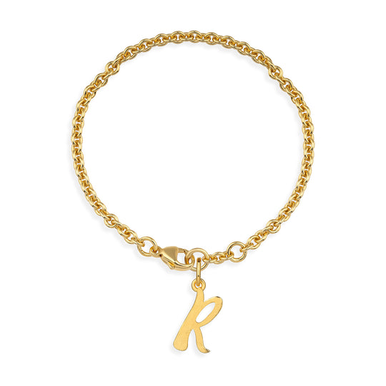 Ankerketten Armband mit Buchstabe R in eismatt mit Karabiner in der Länge 20 cm