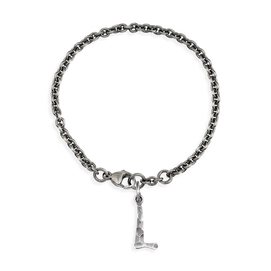 ABC Ankerketten Armband Buchstabe L mit Schnitzstruktur und Karabiner in der Länge 20 cm