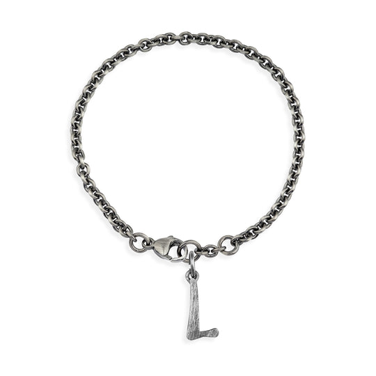 Ankerketten Armband mit Buchstabe L in eismatt mit Karabiner in der Länge 20 cm