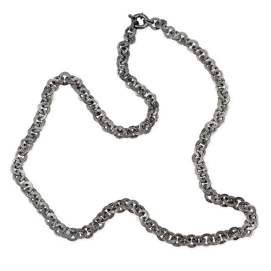 Hammerschlag Collier mit Schmuck Federring in der Länge 80 cm