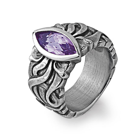 La Belle Epoque mittlerer Bandring mit Jugendstilornament und Amethystnavette