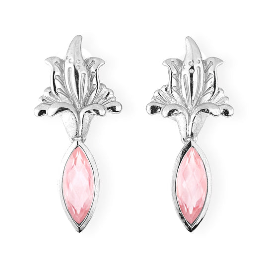 La Belle Epoque Blüten Clipohrstecker mit Rosenquarznavette