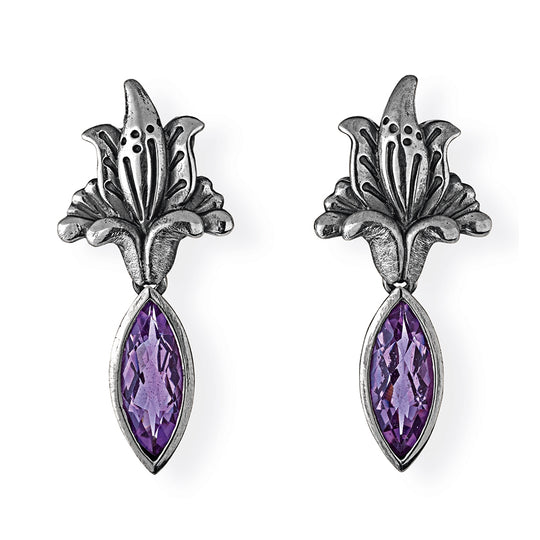 La Belle Epoque Blüten Clipohrstecker mit Amethystnavette