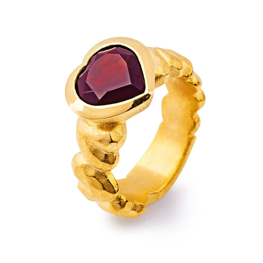 Heartbreaker Stone mittlerer Ring mit facettiertem Granat Steinherz