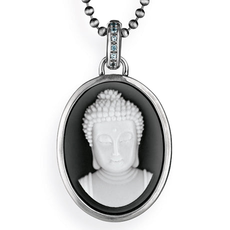 Alles ist Eins großer Anhänger mit Buddha Achatgemme und Klappöse mit Topaspavée