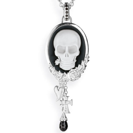 Alles ist Eins großer Anhänger mit Totenkopf Achatgemme Klappöse mit Onyxpavée Dornenranke und Onyxpampel