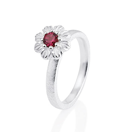 Queen Lisbeth kleiner Blüten Ring mit facettiertem Rhodolith