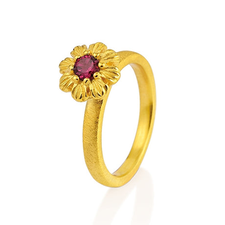 Queen Lisbeth kleiner Blüten Ring mit facettiertem Rhodolith