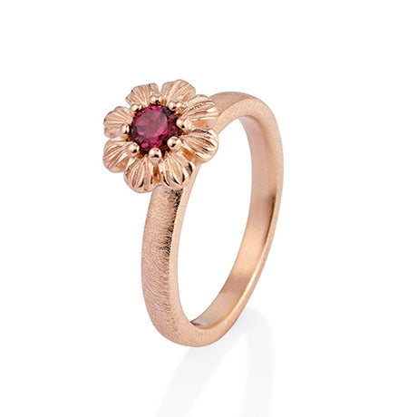 Queen Lisbeth kleiner Blüten Ring mit facettiertem Rhodolith