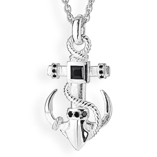 Heimathafen großer Anker Anhänger mit facettiertem Onyx und Klappöse