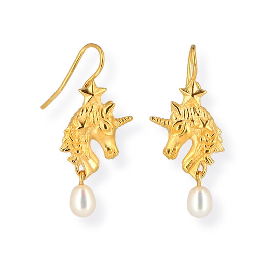 Sternenglanz & Schattentanz Einhorn Ohrhänger mit Schwanenhals und Süßwasserperle