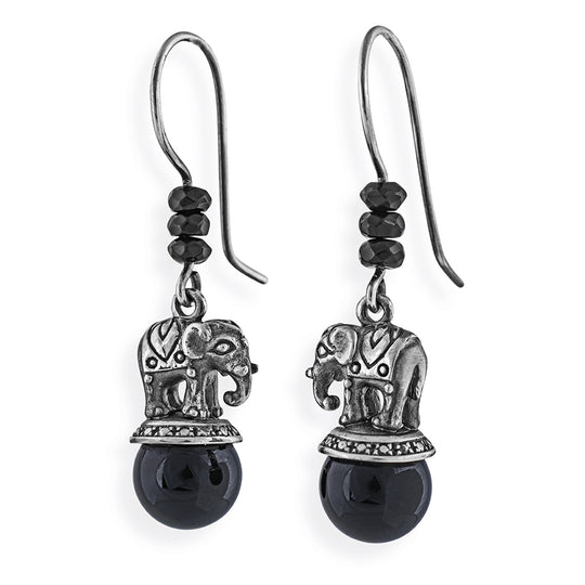 Ganesha Elefanten Ohrhänger mit Onyxkugel