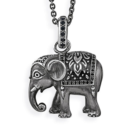 Ganesha großer Elefanten Anhänger mit Klappöse Spinellpavée und schwarzem Brandlack