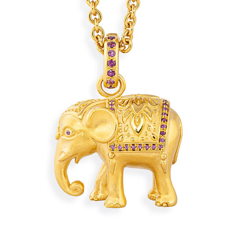 Ganesha großer Elefanten Anhänger mit Klappöse und Rhodolithpavée