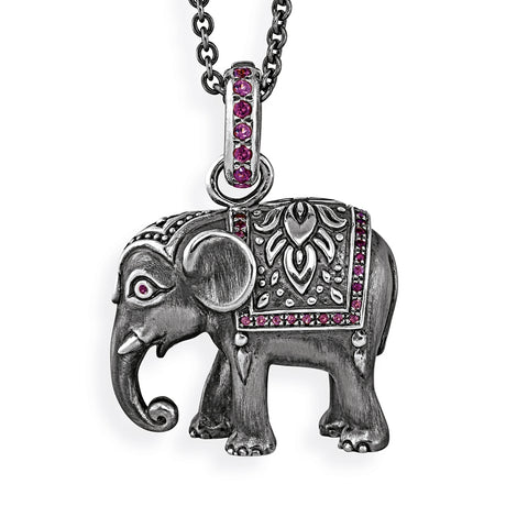 Ganesha großer Elefanten Anhänger mit Klappöse und Rhodolithpavée
