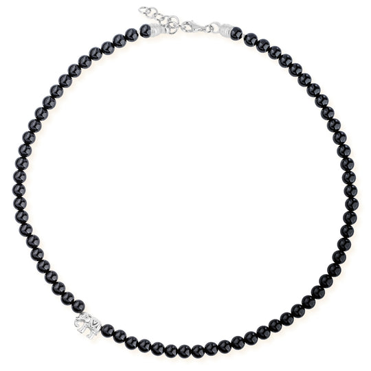 Ganesha Onyx Collier mit einem Elefanten und Karabiner in der Länge 47 cm