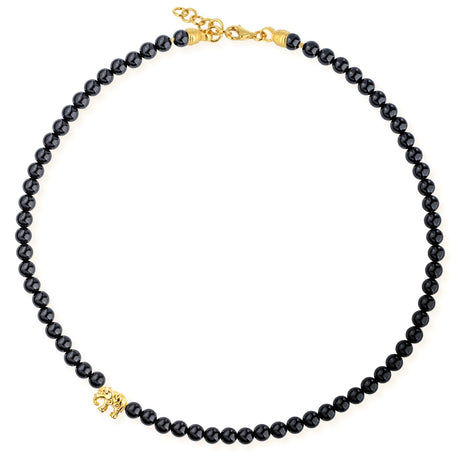 Ganesha Onyx Collier mit einem Elefanten und Karabiner in der Länge 47 cm