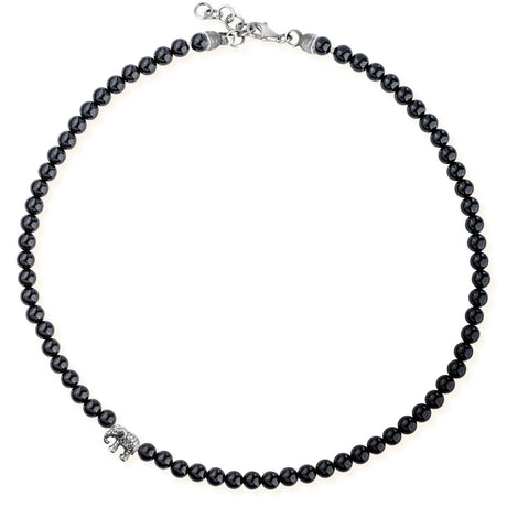 Ganesha Onyx Collier mit einem Elefanten und Karabiner in der Länge 47 cm