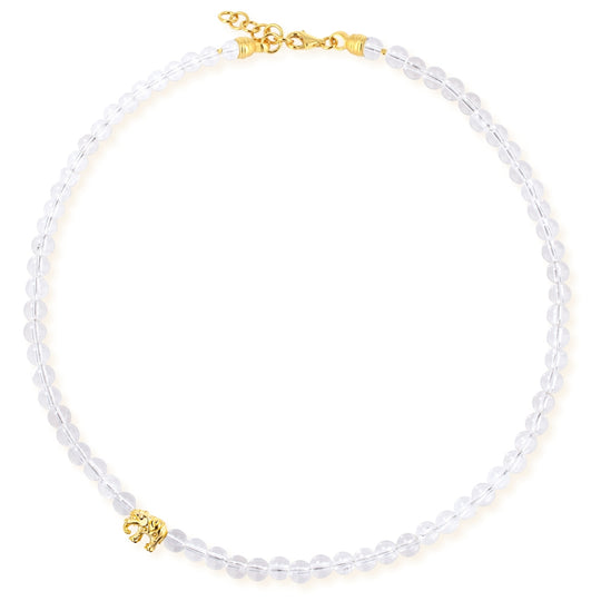 Ganesha Bergkristall Collier mit einem Elefanten und Karabiner in der Länge 47 cm