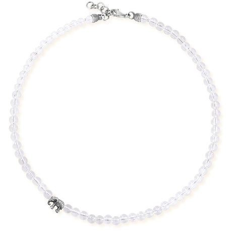 Ganesha Bergkristall Collier mit einem Elefanten und Karabiner in der Länge 47 cm