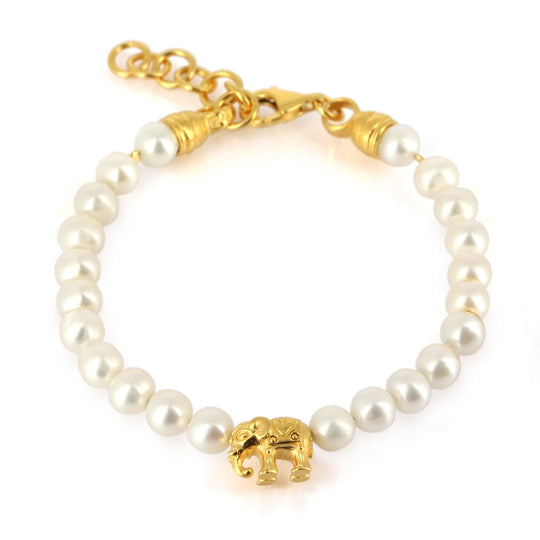Ganesha Süßwasserperlen Armband mit einem Elefanten und Karabiner in der Länge 23 cm