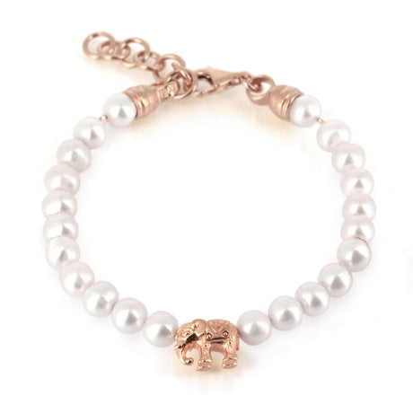 Ganesha Süßwasserperlen Armband mit einem Elefanten und Karabiner in der Länge 23 cm