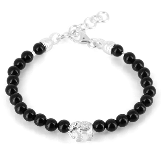 Ganesha Onyx Armband mit einem Elefanten und Karabiner in der Länge 23 cm
