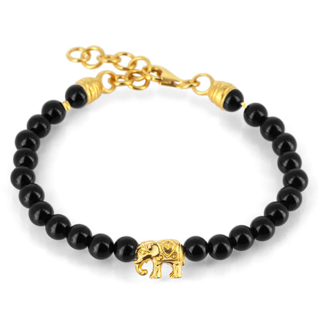 Ganesha Onyx Armband mit einem Elefanten und Karabiner in der Länge 23 cm