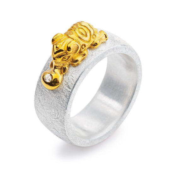 Ganesha kleiner Ring Bicolor mit Elefant und Bergkristall