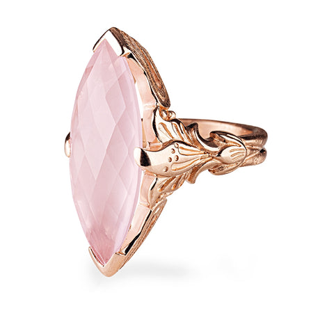 La Belle Epoque großer Ring mit Rosenquarznavette
