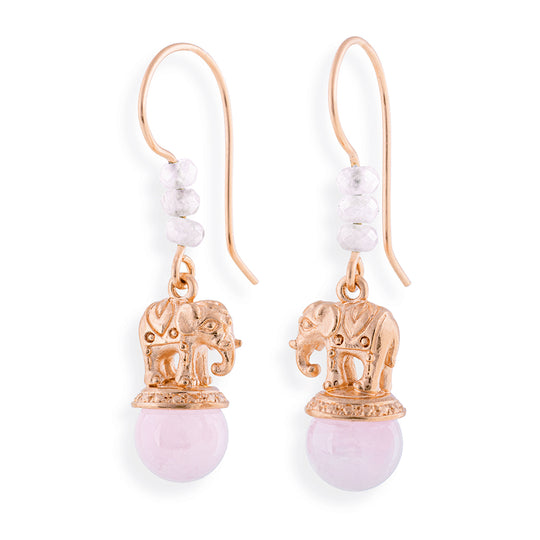 Ganesha Elefanten Ohrhänger mit Rosenquarzkugel