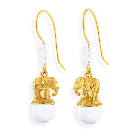 Ganesha Elefanten Ohrhänger mit Bergkristallkugel