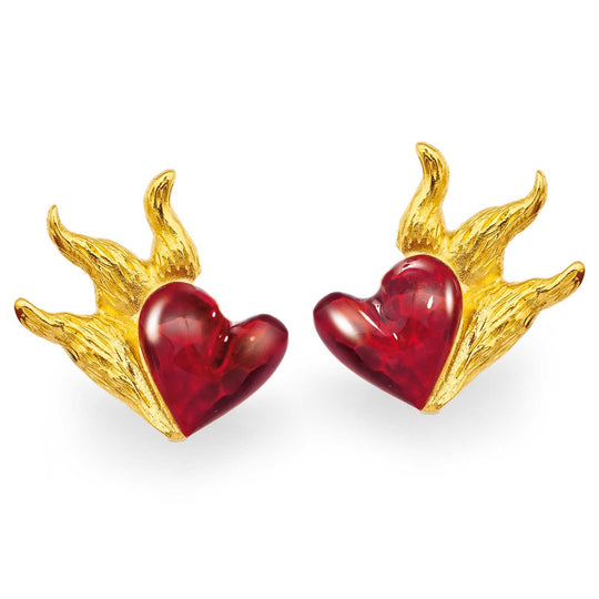 Flammeninferno Herz Clipohrstecker mit rotem Brandlack